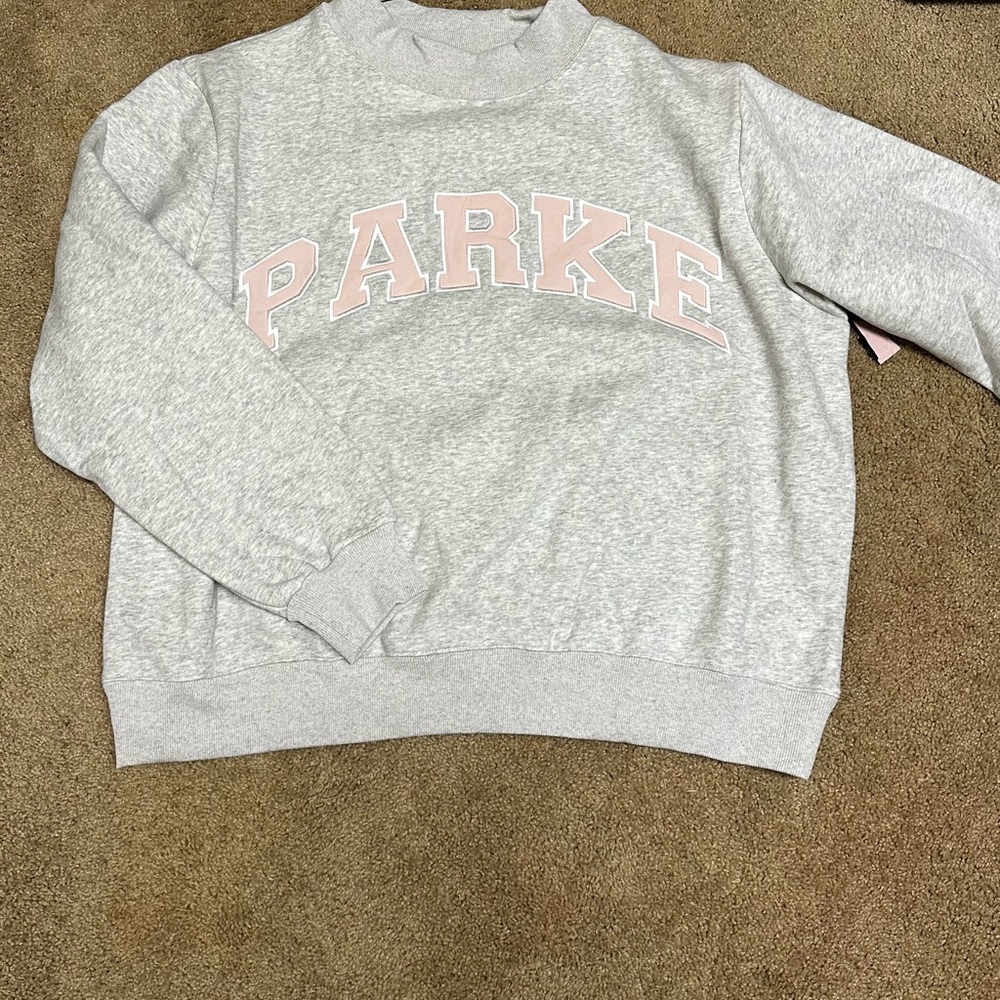 PARKE Gray Sweatshirt with Pink Lettering